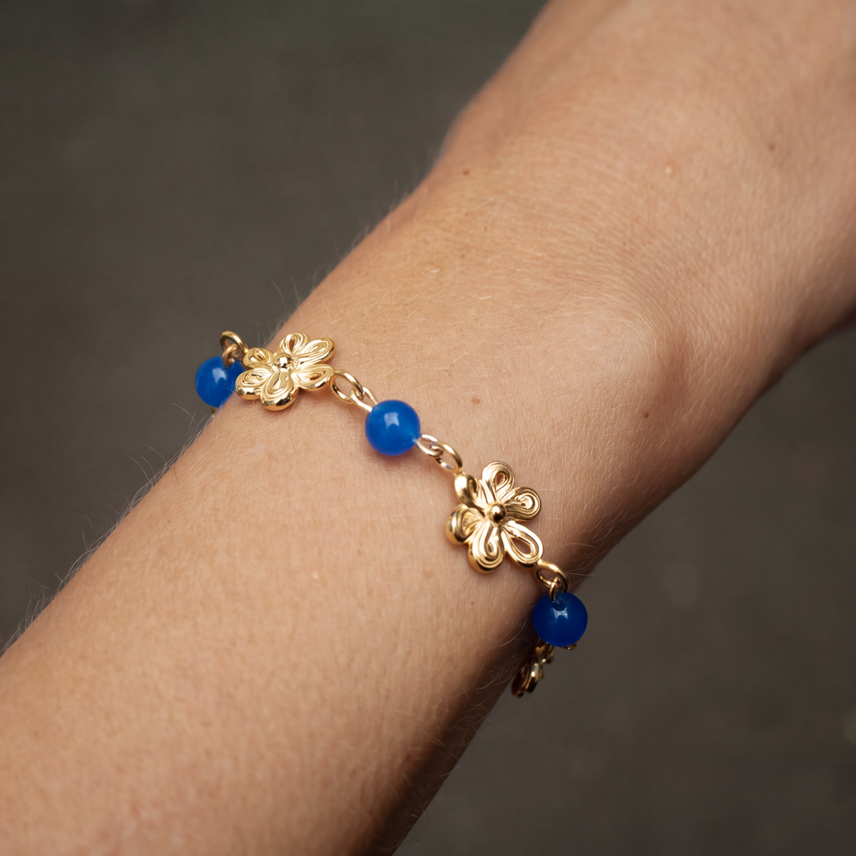 Anemone Armbånd Blå - Forgyldt