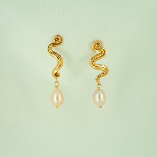 Swirl Pearl Unika Øreringe - Forgyldt