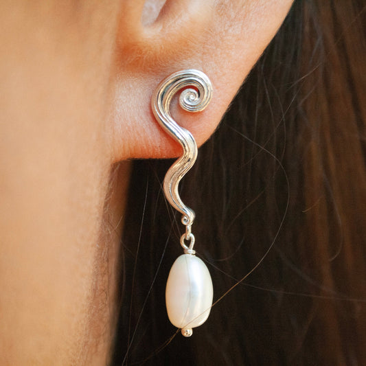 Swirl Pearl Øreringe - Sterling Sølv