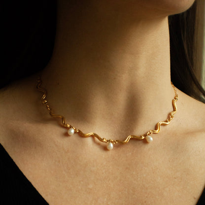 Swirl Pearl Chain - Forgyldt