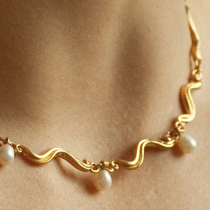 Swirl Pearl Chain - Forgyldt
