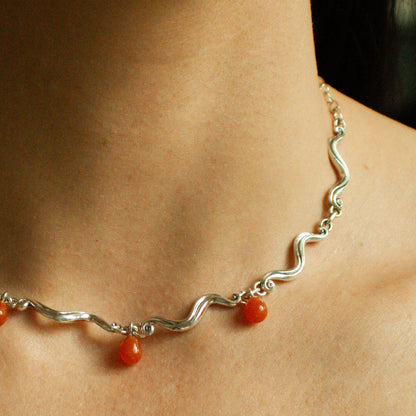 Swirl Sunstone Chain - Sterling Sølv