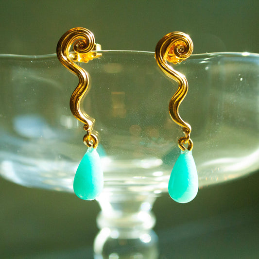 Swirl Pearl Amazonit Øreringe - Forgyldt