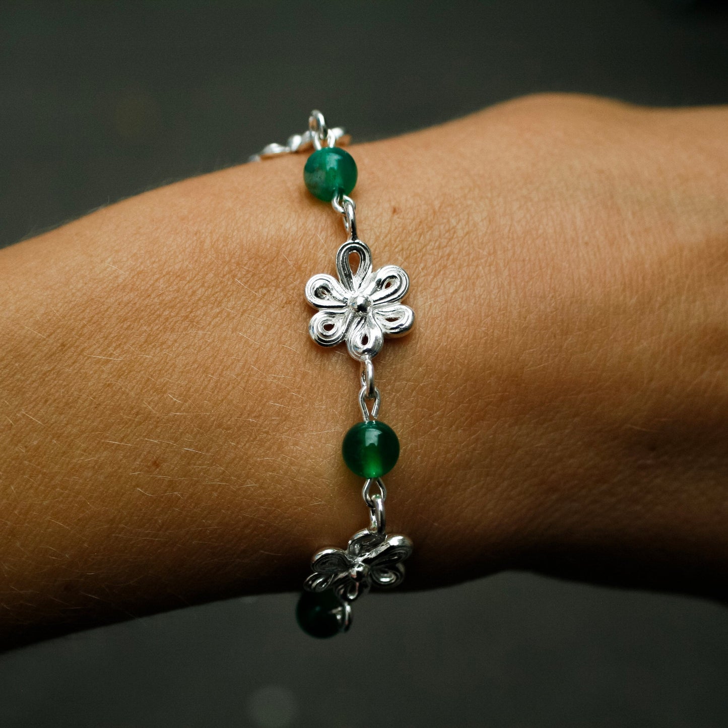 Anemone Armbånd Grøn - Sterling Sølv